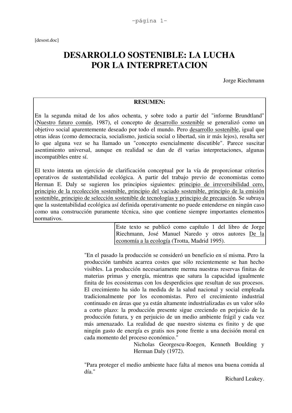 Desarrollo sostenible: la lucha por la interpretacion